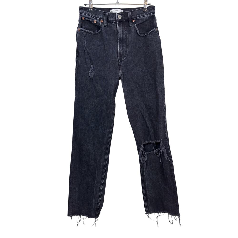 Abercrombie & Fitch 90s Straight Jeans Womens 27/4L Black High Rise Distressed